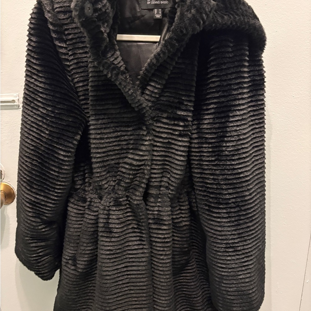 Dennis Basso Ribbed Faux Fur Black Anorak Jacket